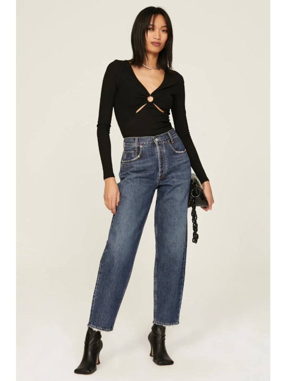 MINKPINK Black Long-Sleeve Twist Front Top